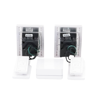 Kit de inicio de iluminación inteligente con hub Smart Bridge, 2 atenuadores de pared sin neutro, 2 controles Pico con pedestal de mesa y 2 placas, Caseta Wireless