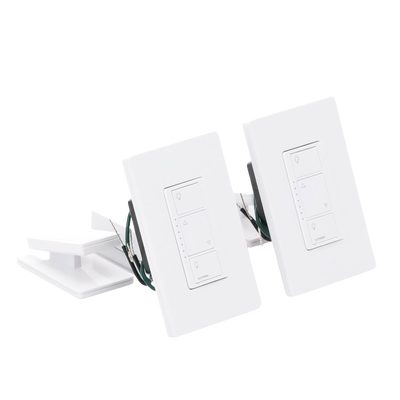 Kit de inicio de iluminación inteligente con hub Smart Bridge, 2 atenuadores de pared sin neutro, 2 controles Pico con pedestal de mesa y 2 placas, Caseta Wireless